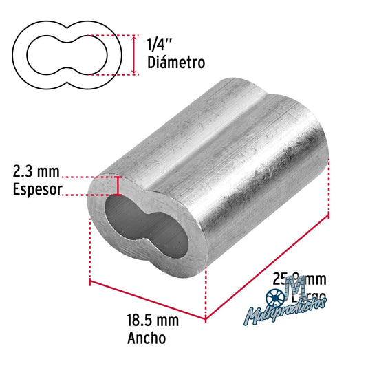 Casquillos dobles de aluminio para cables de acero - Bolsa 50 Pzas