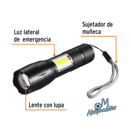 Linterna de 1 LED 270 lm con luz de emergencia, recargable